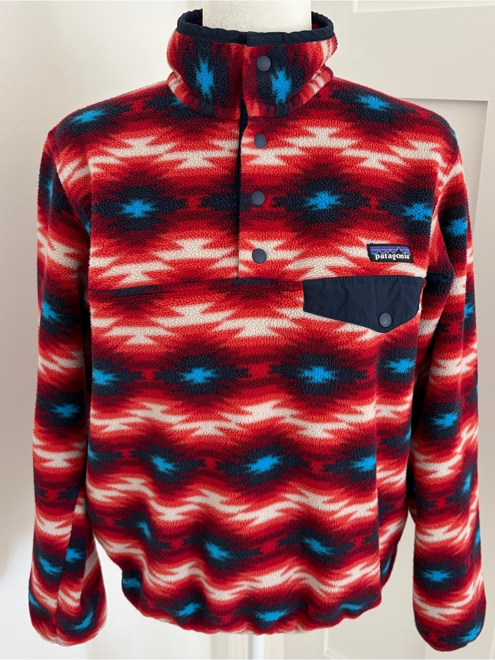 Patagonia Women's Aztec Synchilla Snap T Fleece Pullover Red Wild Desert Sz M*39